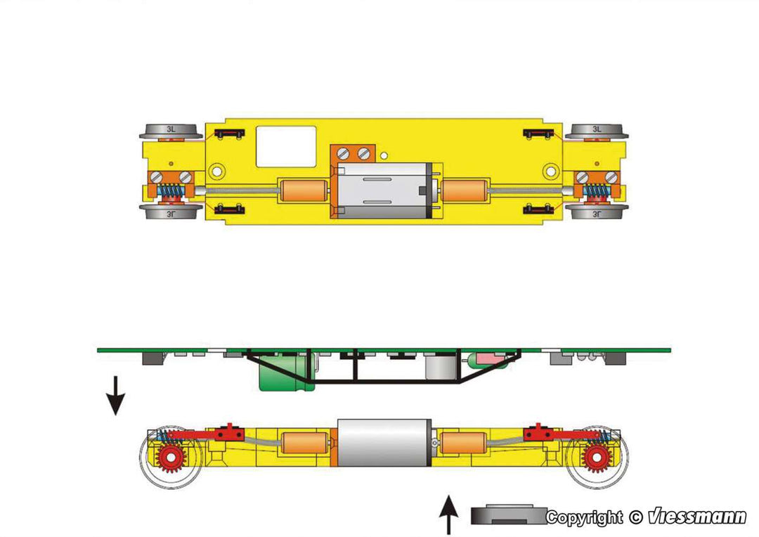 Viessmann 2316 H0 Low-side trolley, Yellow, with drive unit, Functional model for 3-rail version